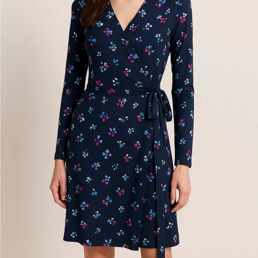 Banana Republic Navy Floral Long Sleeve Wrap Midi Dress Size XS